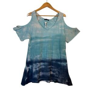 Urban X Women's Tie Dye Ombre Cold Shoulder Tunic Top Size L Aqua Marine NWT
